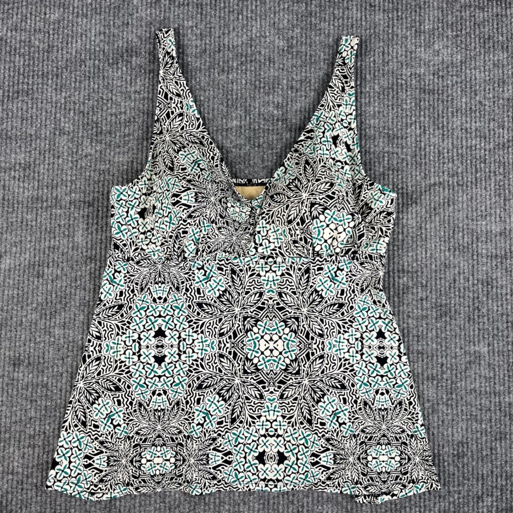 Swimsuits For All Tankini Top Womens 16 Black Aqua Floral Tummy Control Swim NEW
